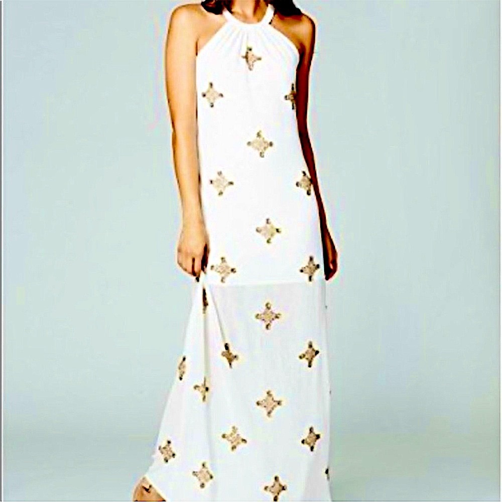 Marciano halter maxi dress with gold fleur sequin design - New!